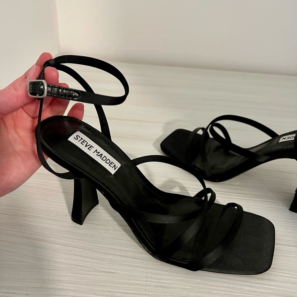 Black Satin Strappy Heel - Size 8 Steve Madden - Brand New